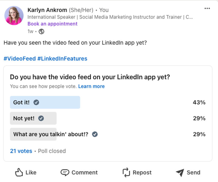 Linked In Video Poll  Vertical Video - Oh Snap Social